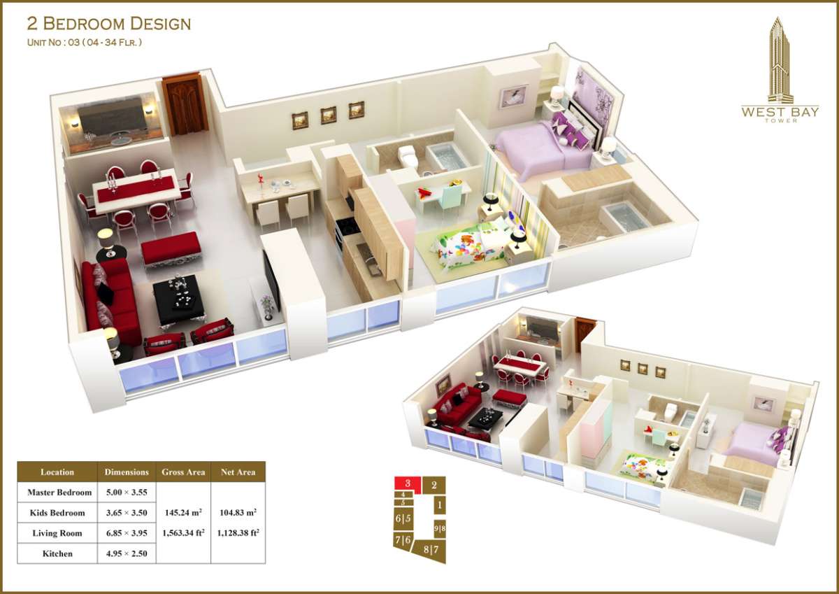 2 Bedroom Unit 03, Size 1563 sq ft